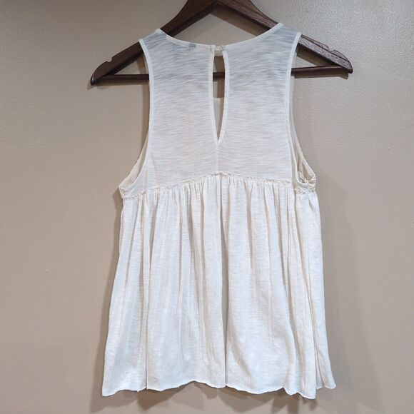American Eagle Embroidered Tank Top Size Medium Ivory Cream Flowy Boho Festival - Picture 4 of 10